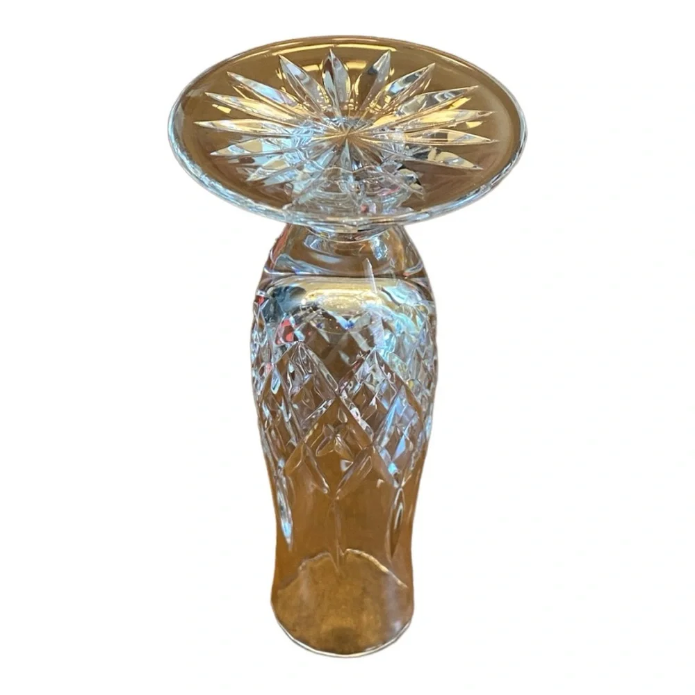 Vintage Cut Crystal Footed Bud Vase Diamond Pattern Mid Century 5.5”